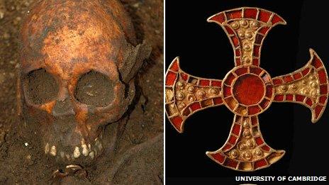 Skull of Anglo-Saxon girl and cross