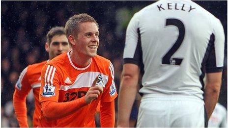 Gylfi Sigurdsson celebrates his goal for Swansea