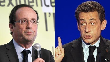 Francois Hollande (L) and Nicolas Sarkozy