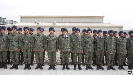 Members of the Afghan Public Protection Force stand in formation (March 2012)