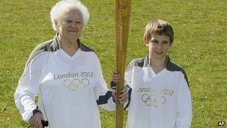 Diana Gould with youngest torchbearer Dominic John MacGowan