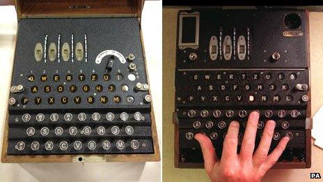 Spanish Enigma machine (left) and German military machine (right)