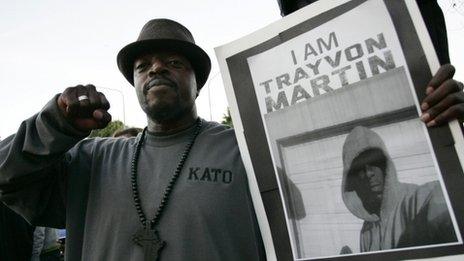 A protester in Los Angeles holds a sign reading "I am Trayvon Martin", Los Angeles, California 23 March 2012