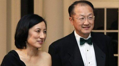 Kim and his wife arriving at a state dinner in Washington