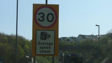 Speed camera sign at the Saltash Tunnel