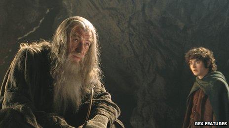 Ian McKellen as Gandalf and Elijah Wood as Frodo in The Lord of the Rings