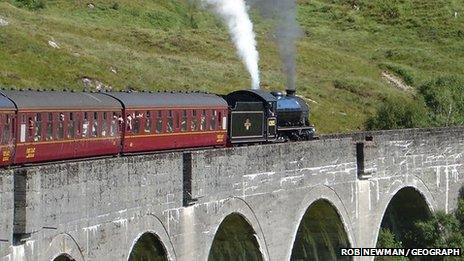 A steam train on the Glenfinnan Viaduct