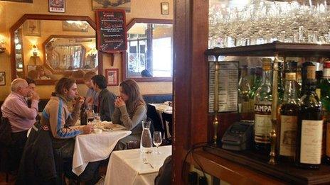 Diners at a bistro table