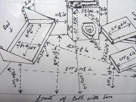 Herman Wallace's sketch of the dimensions of his prison cell