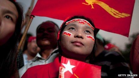 NLD supporters in Rangoon on 1 April 2012