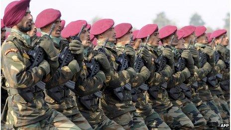 This picture taken on January 15, 2012 shows Indian Special Forces soldiers marching during the Army Day parade in New Delhi.