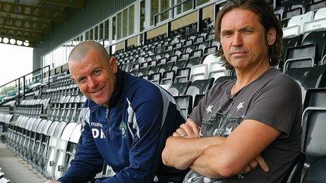 Forest Green Rovers manager Dave Hockaday (L) and chairman Dale Vince