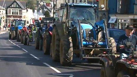 Convoy of tractors in Cowbridge