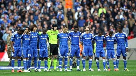 Chelsea players at the intended minute's silence at Wembley