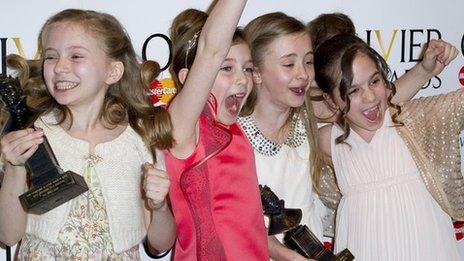 Matilda actresses Sophia Kiely, Eleanor Worthington-Cox, Kerry Ingram and Cleo Demetriou