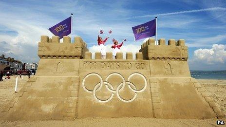 Olympic sandcastle on Weymouth beach