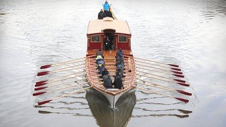 New Royal Barge the "Gloriana" on The River Thames at Isleworth