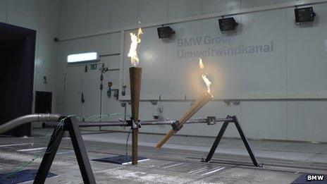 The torch being tested in BMWs wind tunnel