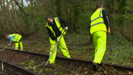 Volunteers clearing the overgrown track this week