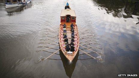 New Royal Barge the "Gloriana" on The River Thames at Isleworth