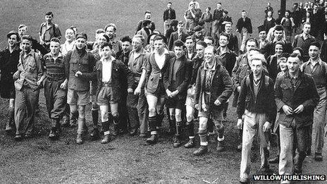 Ramblers taking part in the Kinder Mass Trespass in 1932