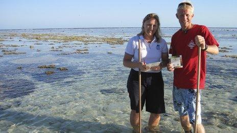 Ben Southall and a worker on Lady Elliot Island