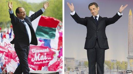 A montage image Francois Hollande (L) and Nicholas Sarkozy (R)