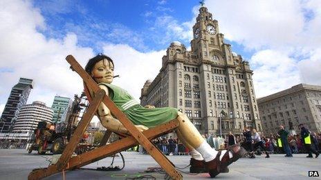 Girl giant at Liverpool Pier Head