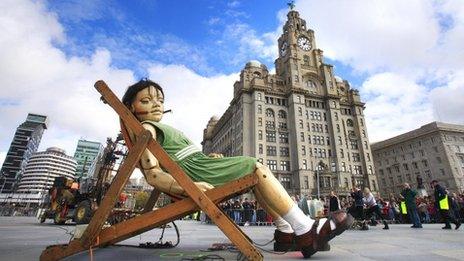 Giant girl at Liverpool's Pier Head