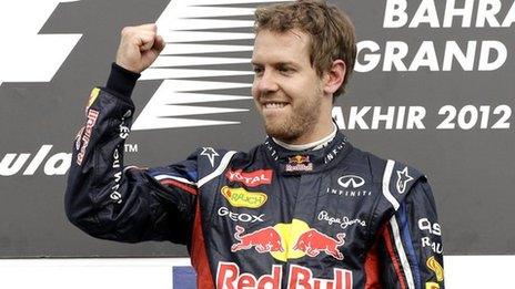 Sebastian Vettel on the podium at Bahrain