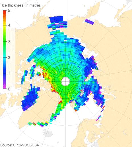 Map showing ice thickness