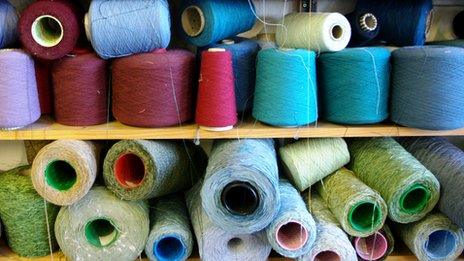 Spools of cotton at textile factory in Lancashire