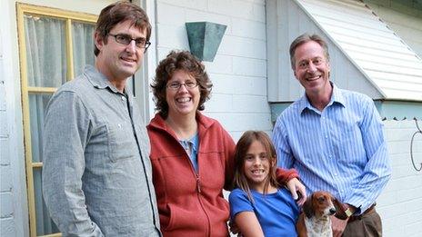 Louis Theroux with 49-year-old Selinda Border, who is suffering from early onset Alzheimer's, her husband Glen and nine-year-old daughter Caleigh