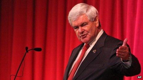 Newt Gingrich speaks to students in Rutherford, North Carolina 25 April 2012