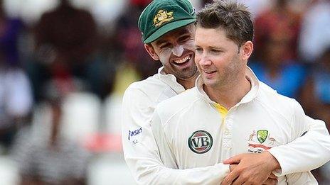 Nathan Lyon and Michael Clarke