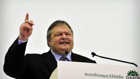 Greek Pasok leader Evangelos Venizelos at an election rally