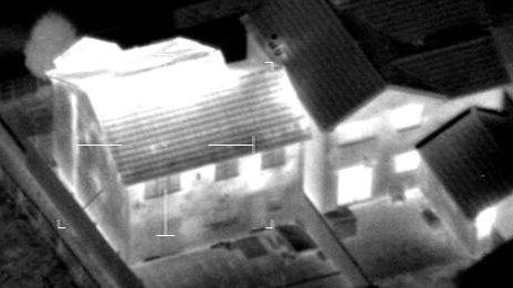 Photograph of a house's cannabis farm highlighted with thermal imaging equipment