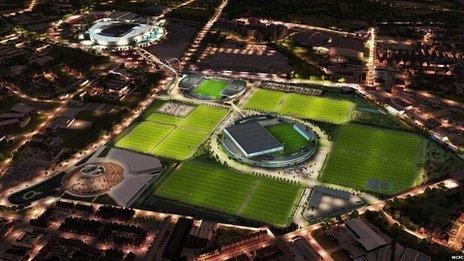 Artist's impression of Manchester City's new training facility at night