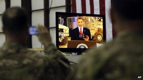 Barack Obama speaks at Bagram Air Base 1 May 2012