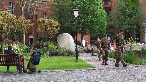 Soldiers in the Bow Quarter garden