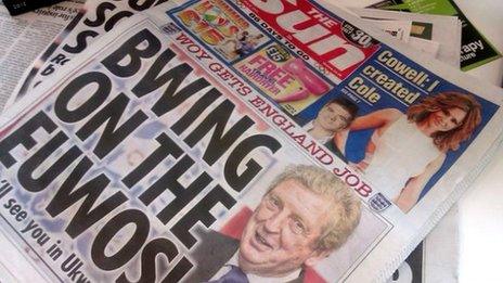 The sun headline 'bwing on the euwos'