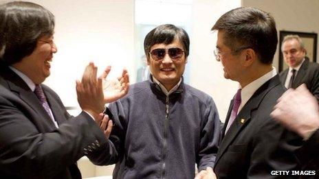 Handout picture from the US embassy in Beijing showing dissident Chen Guangcheng being received at the embassy