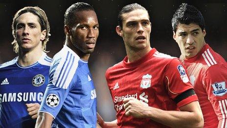 Fernando Torres, Didier Drogba, Andy Carroll and Luis Suarez