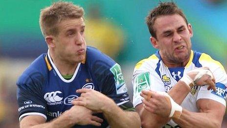 Luke Fitzgerald (left) battles with Lee Byrne in last year's Heineken Cup semi-final