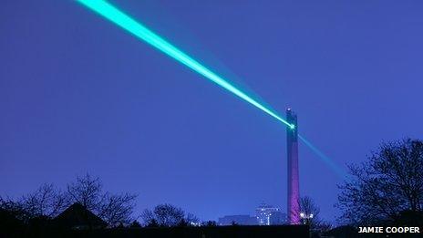 Laser beam from the National Lift Tower