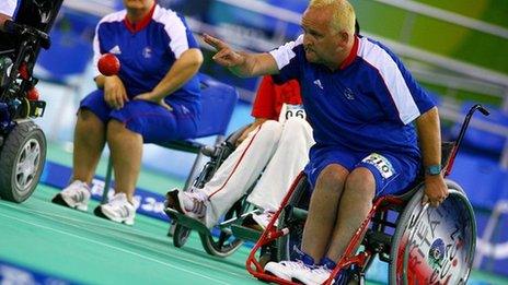 Nigel Murray competing for Team GB in the boccia event at Beijing 2008