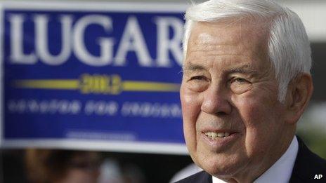 US Senator Richard Lugar outside a polling station in Greenwood, Indiana 8 May 2012