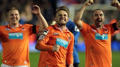 Blackpool's Neal Eardley & team-mates celebrate victory