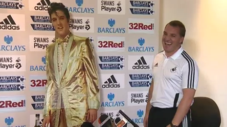 Brendan Rodgers was greeted by a cut-out Elvis ahead of his press conference