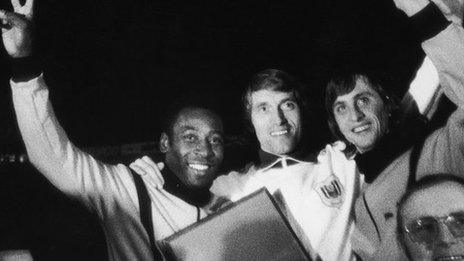 Paul van Himst with Pele and Johann Cruyff